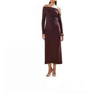 NEW SKUNK women's shoulder glam dress in brown